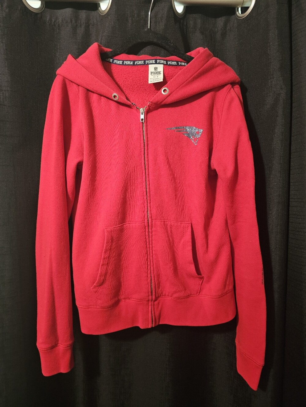 PINK Victoria's Secret Red Zip-Up Patriots Play Hard Hoodie M